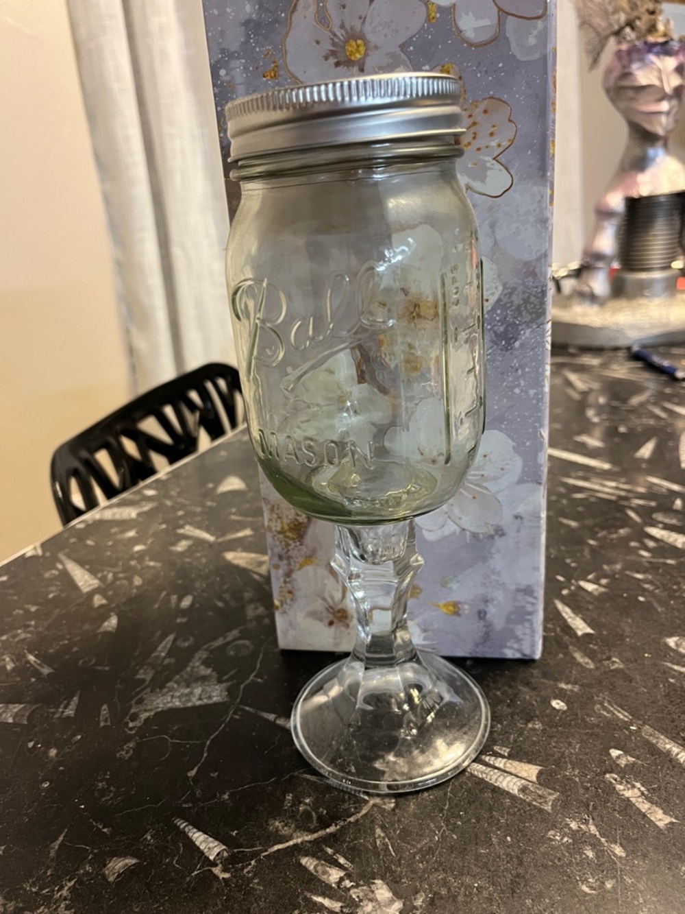 Ball Mason Jar Goblet with Silver Lid - clear glass